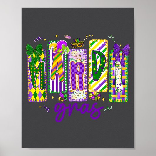 Preppy Mardi Gras Fleur De Lis Carnaval Matchende Poster (Voorkant)