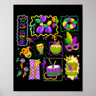 Preppy Mardi Gras Narrenhoed Masker Koning Cake Ca Poster