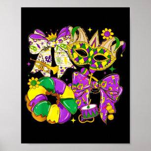 Preppy Mardi Gras Narrenmasker Boog King Cake Vrou Poster