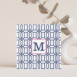 Preppy Marine Achtkantig Patroon / Marine Monogram Notitiekaartje