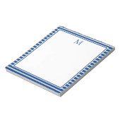 Preppy marineblauw en witte streep monogram notitieblok (Linkerzijde)
