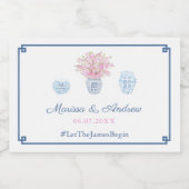 Preppy marineblauw & roze bruiloft welkom of gunst sparkling wijnetiket (Enkel label)