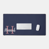 Preppy marineblauw roze Initiaal monogram naam Bureaumat (Keyboard & Muis)
