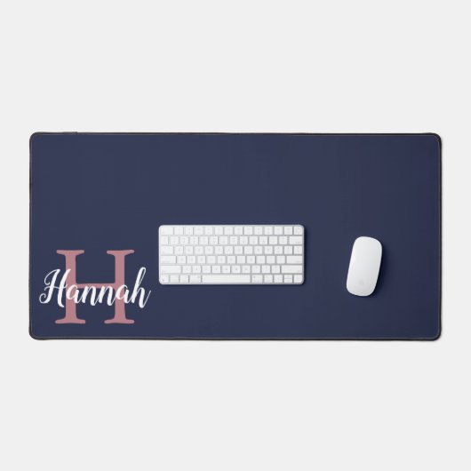 Preppy marineblauw roze Initiaal monogram naam Bureaumat (Keyboard & Muis)