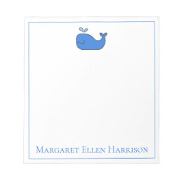 Preppy marineblauwe en witte walvis gepersonalisee notitieblok