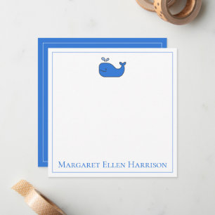 Preppy maritiem blauw en witte walvis gepersonalis notitiekaartje