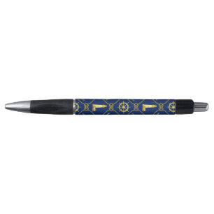 Preppy maritieme goud blauwe vuurtoren zeilboot pen
