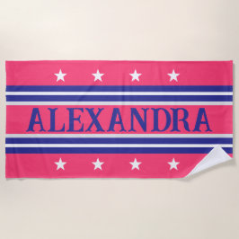 Preppy maritieme roze en marineblauwe douchehanddo strandlaken