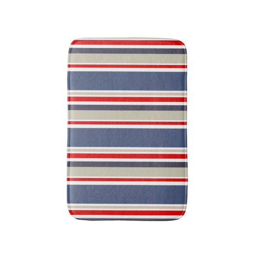 Preppy Maritieme Streep Rood Wit Blauw Grijs Beige Badmat (Voorkant Verticaal)