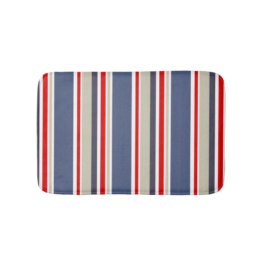 Preppy Maritieme Streep Rood Wit Blauw Grijs Beige Badmat (Voorkant)