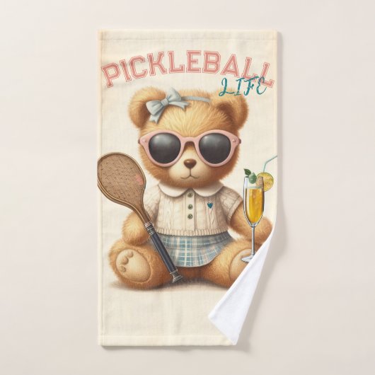 Preppy Meisje Teddy Beer Champagne Pickleball Hand Handdoek (Handdoek)