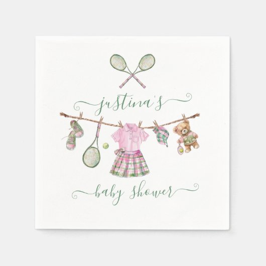 Preppy Meisje Tennis Baby shower Clothesline Servet (Voorkant)