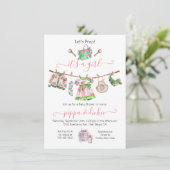 Preppy Meisje waslijn Baby shower Kaart (Staand voorkant)