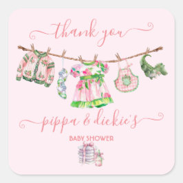 Preppy Meisje waslijn Baby shower Vierkante Sticker
