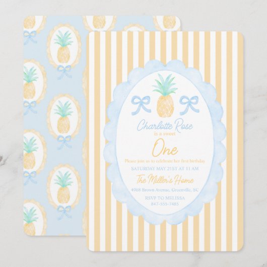 Preppy Meisjes Zomer Ananas Eerste Verjaardag Kaart (Voorkant / Achterkant)