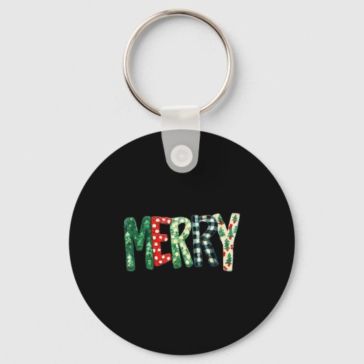 Preppy Merry,christmas Funny Froral Checkered Gift Sleutelhanger (Voorkant)