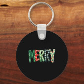 Preppy Merry,christmas Funny Froral Checkered Gift Sleutelhanger (Voorkant)