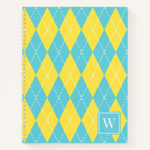 Preppy met de hand gestikte Argyle – Geel & Turkoo Notitieboek