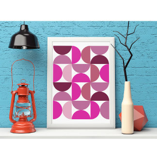 Preppy Mid Century Modern Abstract Roze esthetisch Poster