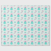 Preppy Mint Girly Christmas Gift Wrap Pink Bow Cadeaupapier (Vlak)