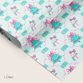 Preppy Mint Girly Christmas Gift Wrap Pink Bow Cadeaupapier
