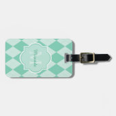 Preppy Mint Green Argyle Girly Monogram en naam Bagagelabel (Voorkant horizontaal)