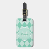 Preppy Mint Green Argyle Girly Monogram en naam Bagagelabel (Voorkant verticaal)