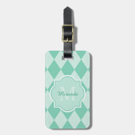 Preppy Mint Green Argyle Girly Monogram en naam Bagagelabel