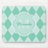 Preppy Mint Green Argyle Girly Monogram en naam Muismat (Voorkant)