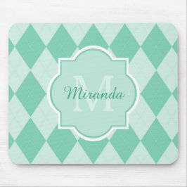 Preppy Mint Green Argyle Girly Monogram en naam Muismat