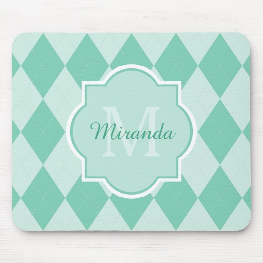 Preppy Mint Green Argyle Girly Monogram en naam Muismat (Voorkant)