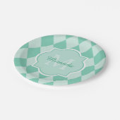 Preppy Mint Green Argyle Girly Monogram en naam Papieren Bordje (Gekanteld)