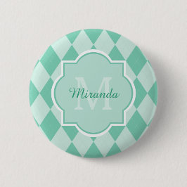 Preppy Mint Green Argyle Girly Monogram en naam Ronde Button 5,7 Cm