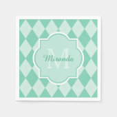 Preppy Mint Green Argyle Girly Monogram en naam Servetten (Voorkant)