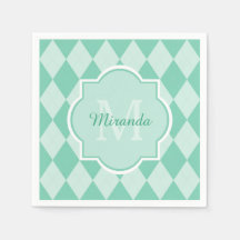 Preppy Mint Green Argyle Girly Monogram en naam