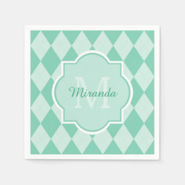 Preppy Mint Green Argyle Girly Monogram en naam Servetten