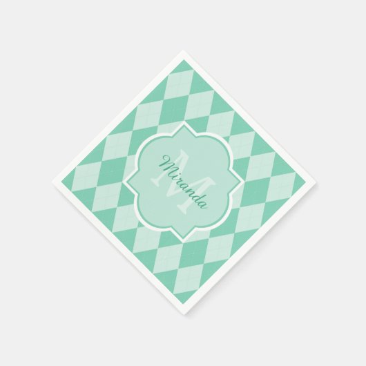 Preppy Mint Green Argyle Girly Monogram en naam Servetten (Hoek)