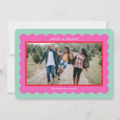 Preppy Mint Roze Rood Eenvoudige Scallop Foto Lijs Feestdagenkaart (Voorkant)