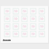 Preppy mintgroene & roze monogram vierkante sticker (Vel)