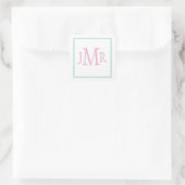 Preppy mintgroene & roze monogram vierkante sticker (Tas)