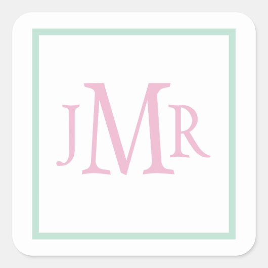 Preppy mintgroene & roze monogram vierkante sticker (Voorkant)