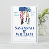 Preppy Mode Illustratie Engagement Party Navy Kaart (Staand voorkant)