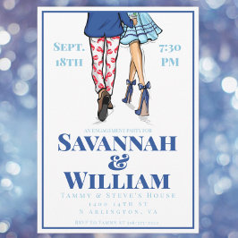 Preppy Mode Illustratie Engagement Party Navy Kaart
