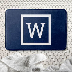 Preppy Modern Monogram Navyblauw Badmat