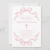 Preppy Modern Pink Gingham Bow Baptism Kaart (Voorkant)