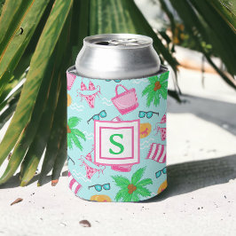 Preppy Monogram Beach Bikini Handdoek Palm Tree Ha Blikjeskoeler