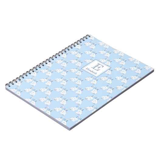 Preppy Monogram Blauw en Wit Aardewerk Honden Notitieboek (Linkerzijde)