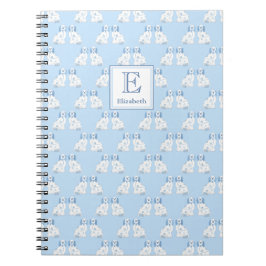 Preppy Monogram Blauw en Wit Aardewerk Honden Notitieboek