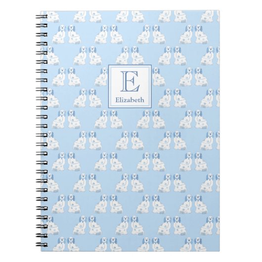 Preppy Monogram Blauw en Wit Aardewerk Honden Notitieboek (Voorkant)