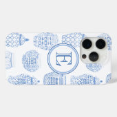 Preppy Monogram Blauw en Wit Chinees Ginger Jar Case-Mate iPhone Case (Achterkant (horizontaal))